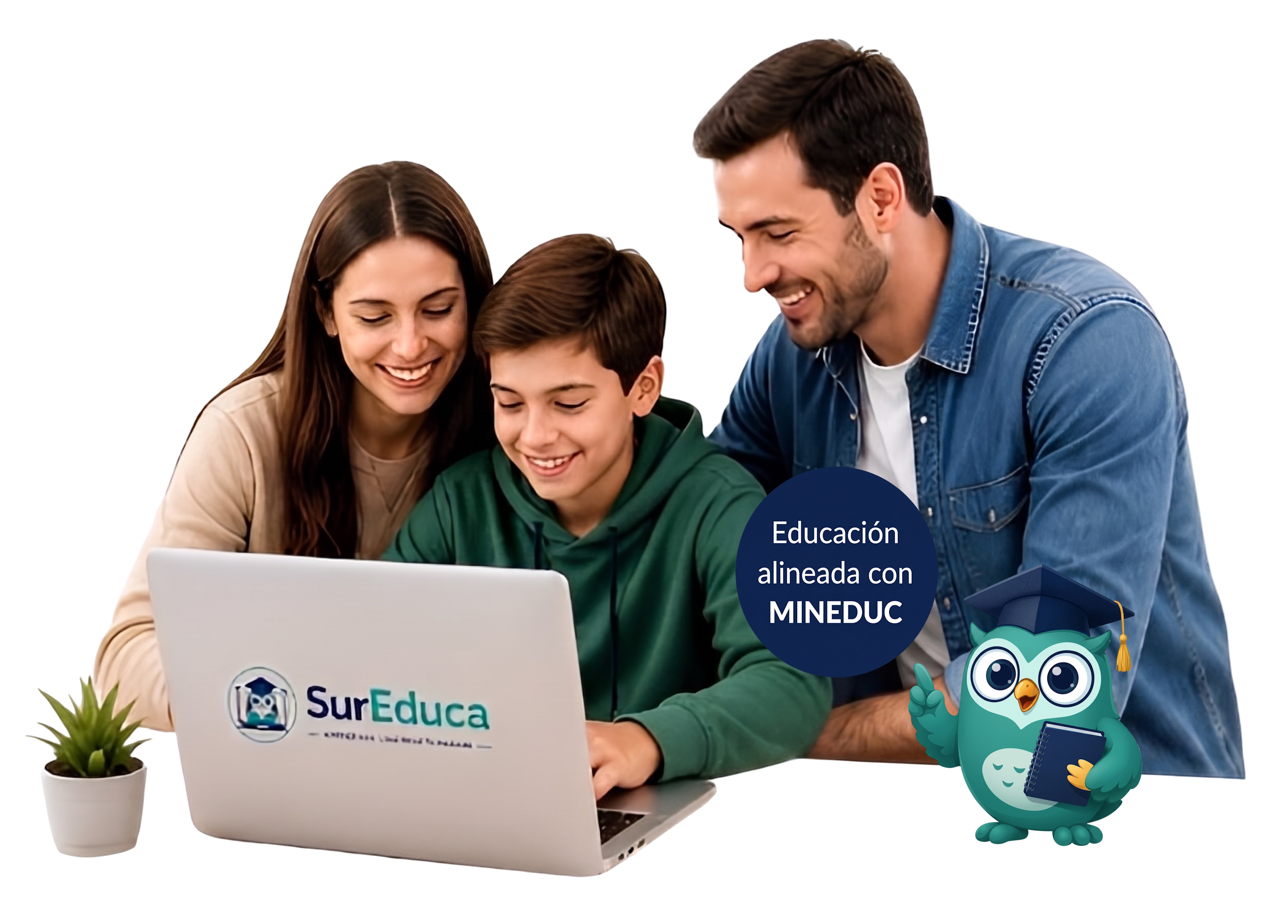 Familia estudiando con la plataforma SurEduca